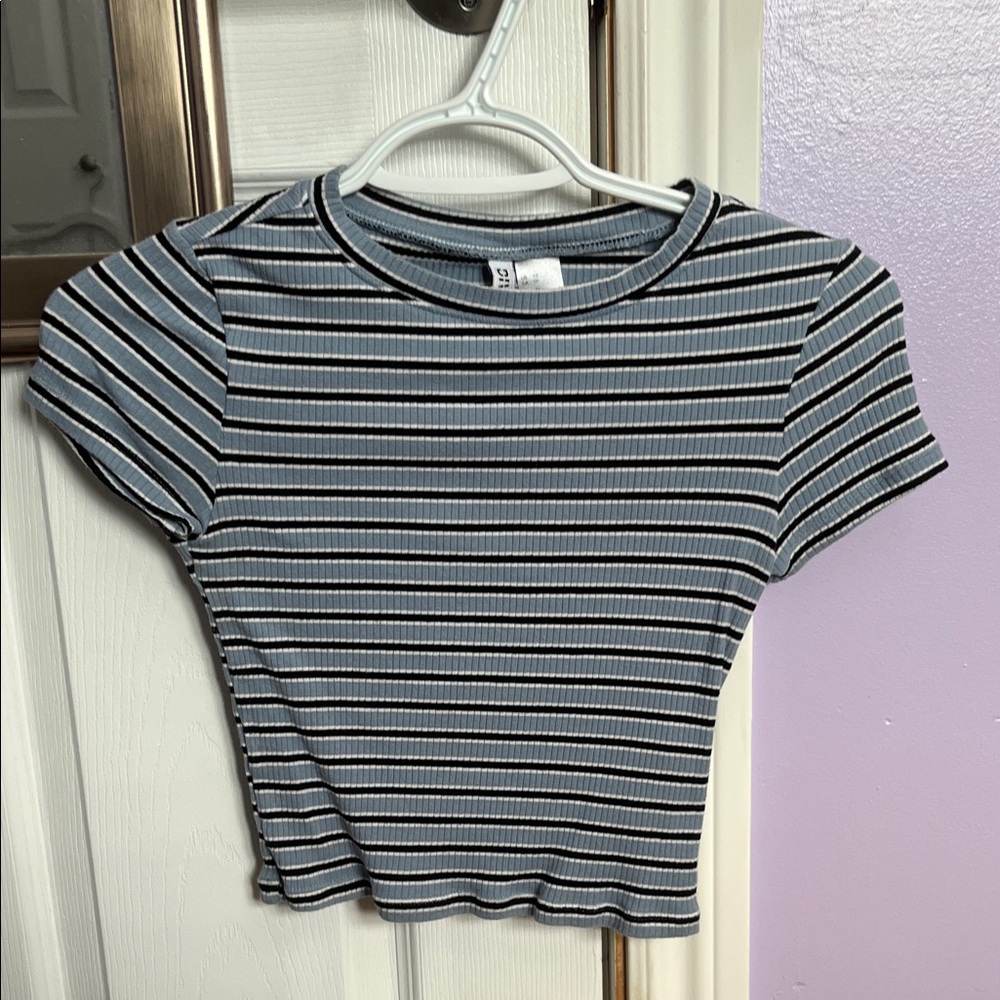 H&M Striped Blue Ribbed Top